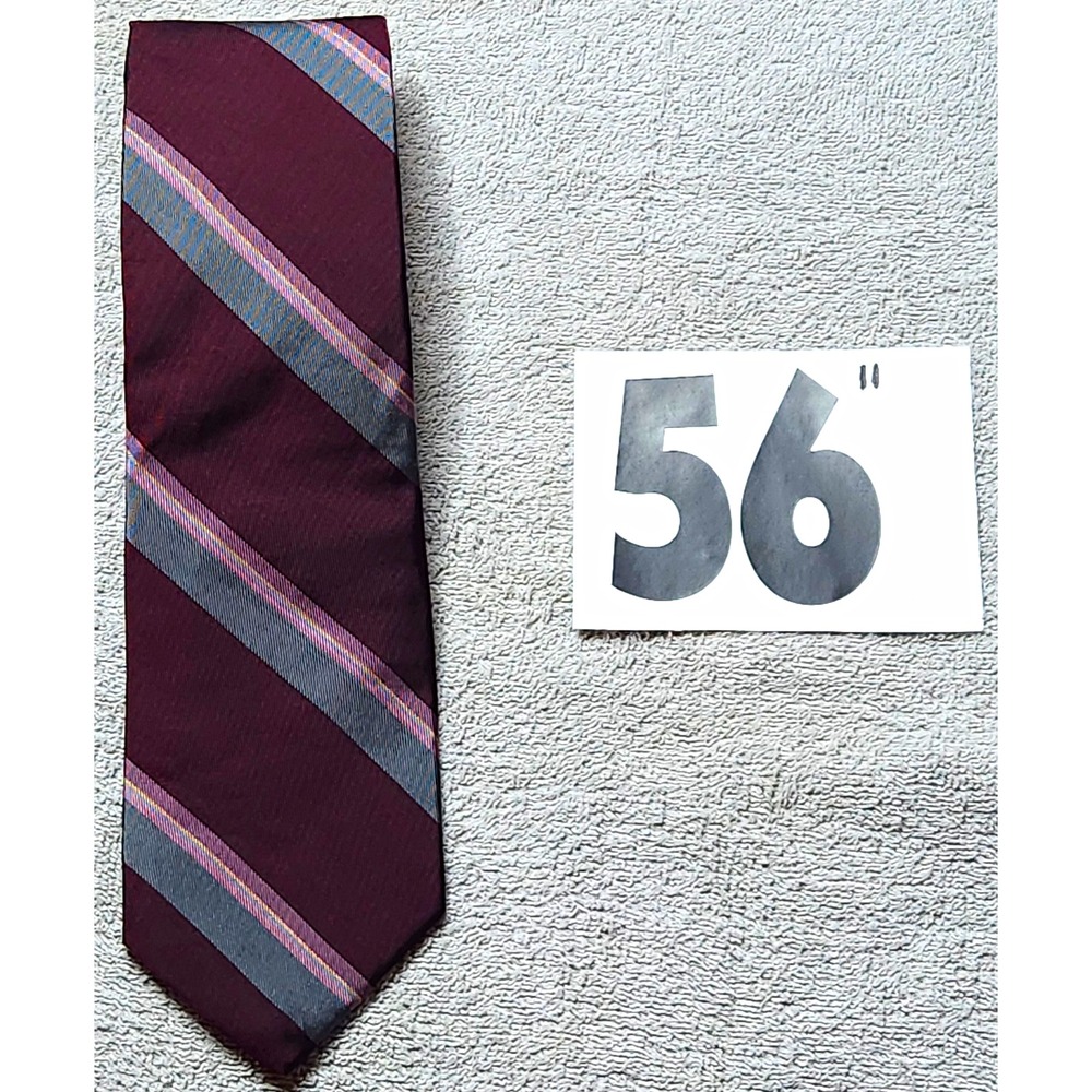 Kuppenheimer 100% Silk Men's Tie Burgundy Gray Pink Striped Woven Pointed - 56"